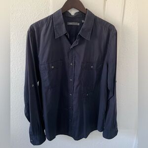 Vince Men’s Long-Sleeve Button-Down Shirt - Navy Blue - Size XL
